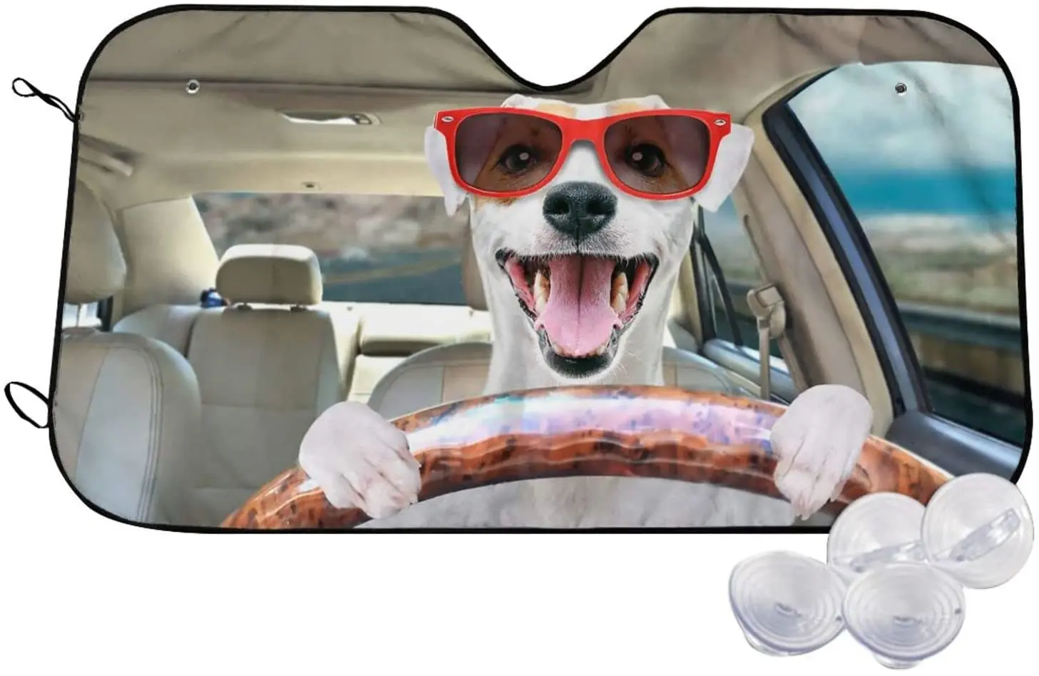 

Funny Dog Driving Windshield Sun Shade for Most Cars SUV Truck -Blocks UV Rays Sun Visor Protector-Foldable Car Front Window Sun