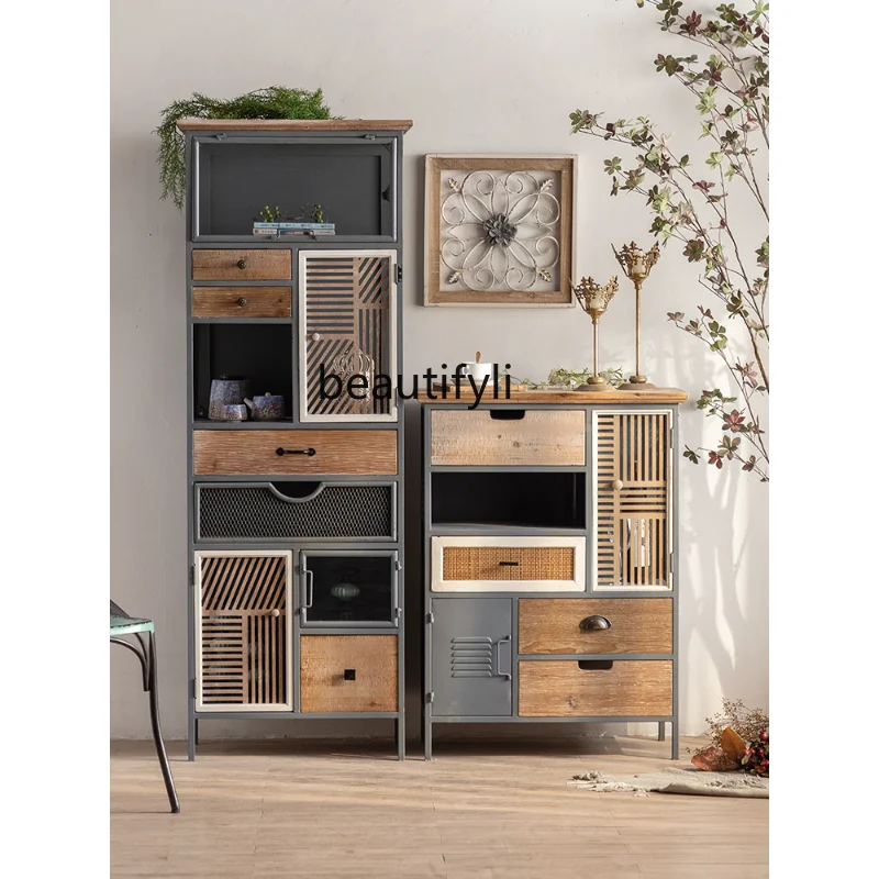 American Retro Distressed Sideboard Iron Chest of Drawers Industrial Style Solid Wood Storage Cabinet Decorative Display Cabinet
American Retro Distressed Sideboard Iron Chest of Drawers Industrial Style Solid Wood Storage Cabinet Decorative Display Cabinet