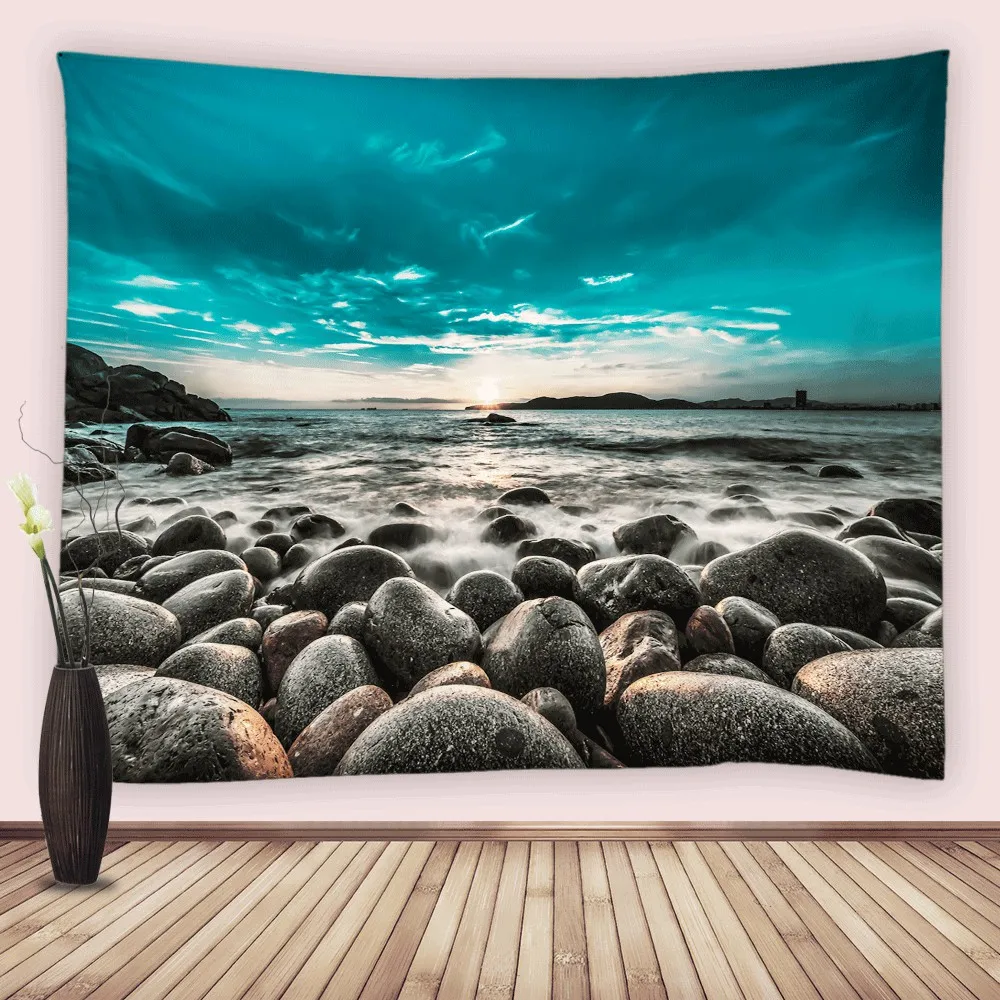 

Seaside Scenery Tapestry Tropical Ocean Beach Stone Rock Wall Hanging Nature Landscape Tapestries For Living Room Bedroom Decor