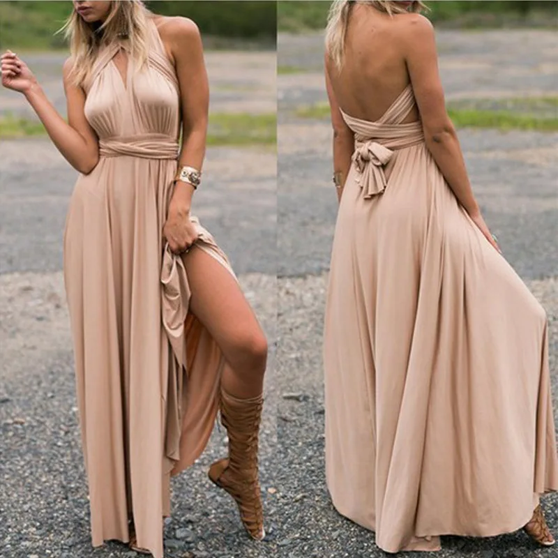 

Multiple Wearing Methods Multiple Ropes Cross Back Sexy Bandage Dress Long Dress V-Neck Dress