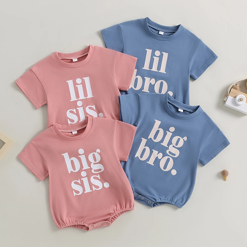 

2023-05-09 Lioraitiin 0-24M Baby Girls Boys Summer Casual Bodysuit Short Sleeve O Neck Letter Print Loose Fit Playsuit