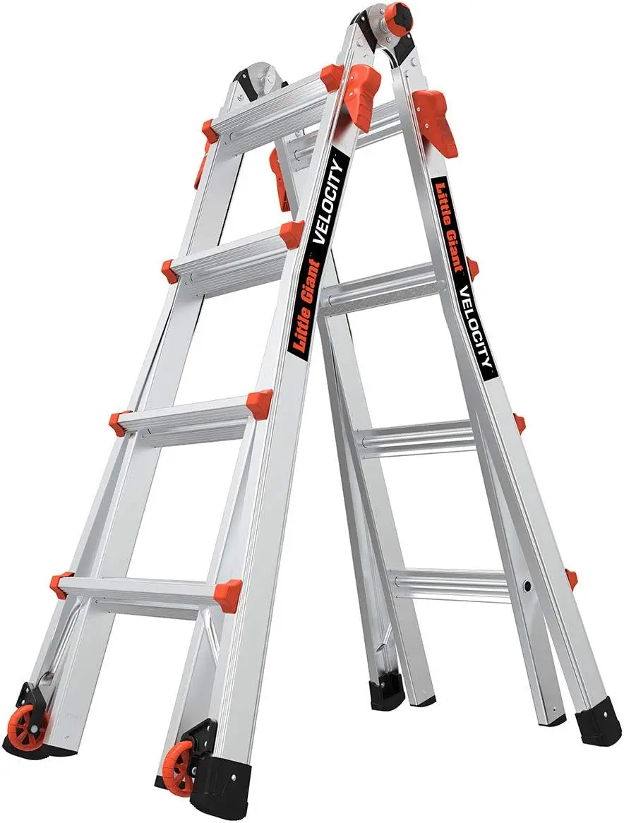 

Little Giant Ladders, Velocity with Wheels, M17, 17 Ft, Multi-Position Ladder, Aluminum, Type 1A, 300 lbs Weight Rating,