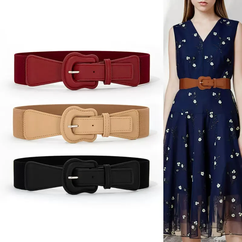 

Wide Elastic Waist Belt Dress Belts for Women Fashion Retro Stretch Corset Cinch Waistband with Buckle Female Cummerbund