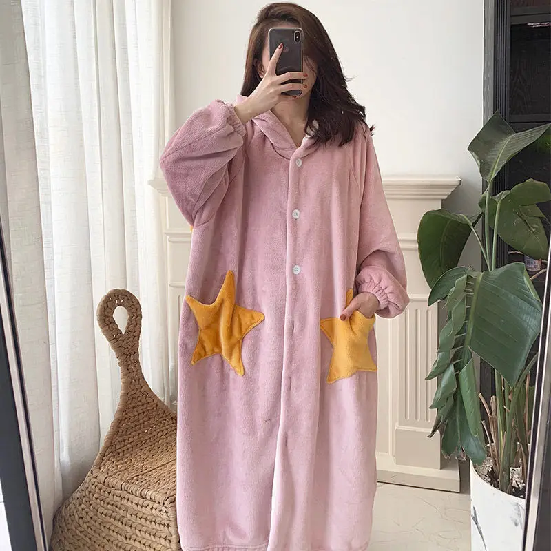 Thickened Coral Winte Women Hooded Bathrobe Gown Long Flannel Robe Fleece Nightgown with Pocket Sleepwear Loose Home Dress
Thickened Coral Winte Women Hooded Bathrobe Gown Long Flannel Robe Fleece Nightgown with Pocket Sleepwear Loose Home Dress
