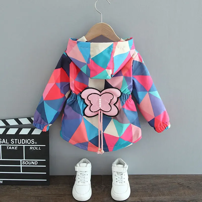 

Spring Autumn Baby Girls Coats Jackets Casual Fashion Children's Windbreaker Girls Cotton Hooded Trench Outerwear Kids Clothing