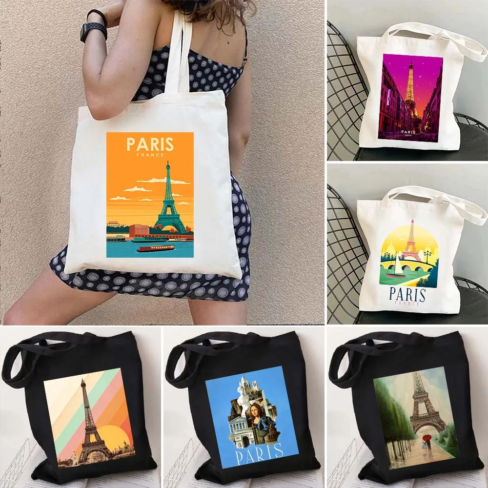 

Eiffel Tower Paris France Ars Longa Vita Brevis Vintage Travel Women Shopper Tote Bag Girl Shoulder Cute Canvas Shopping Handbag