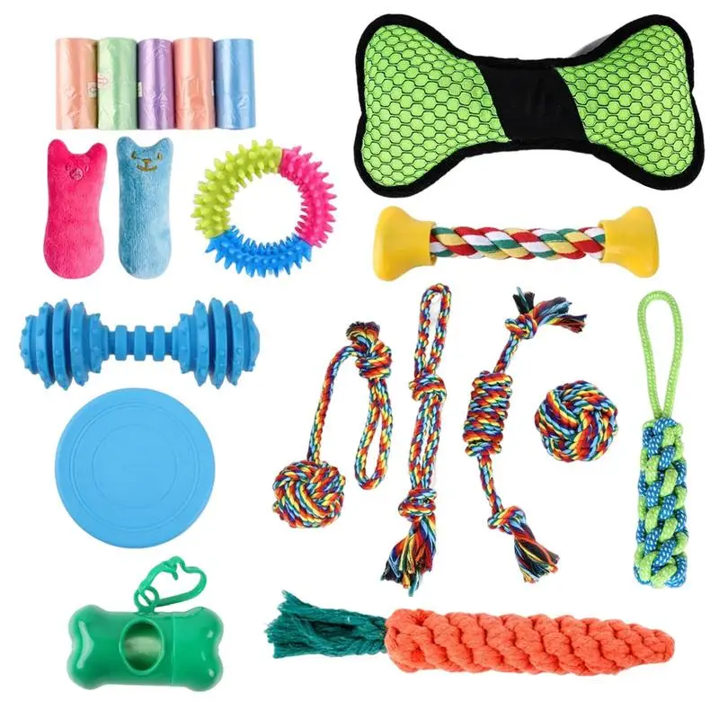 

Dog Toys For Aggressive Chewers Teething Toys For Puppies 19 Pieces Interactive Plush Toy Rope Toys Treat Balls For Teething