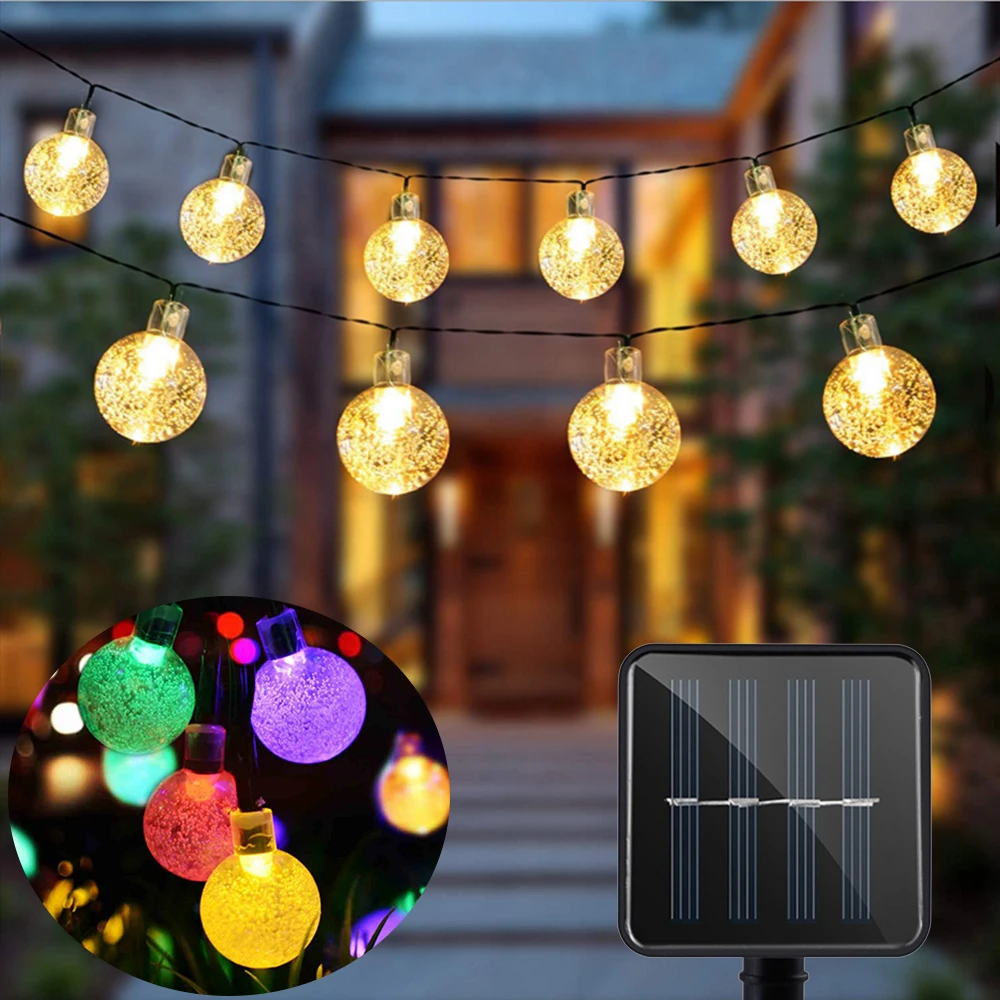 

Светодиодная гирлянда на солнечной батарее, разноцветная сказочная фотолампа, водонепроницаемая наружная шаровая цепочка, свадебное украшение, гирлянда, дневные рождественские огни
