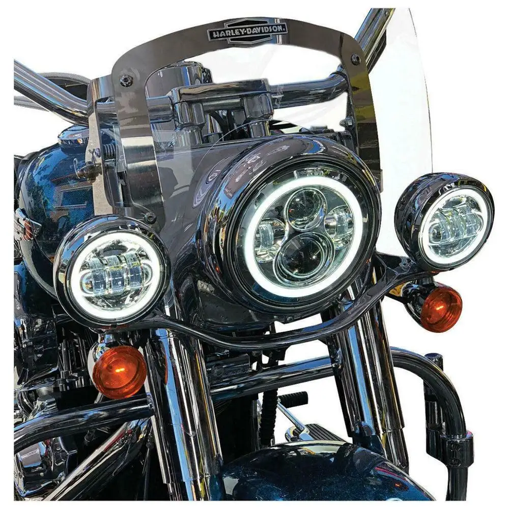 

7 Inch LED Headlight 4.5 Fog Passing Lights for Harley Touring Road King Tri Cvo Heritage Softail Slim Deluxe Fatboy Chrome