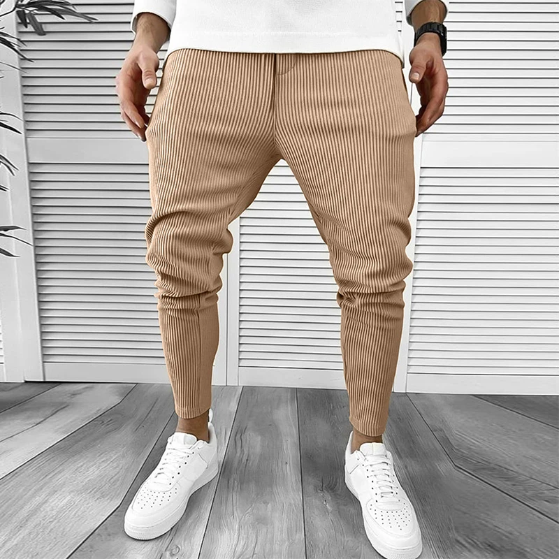 

2024 Fashion Mid Waits Drawstring Cross-pants Casual Men Clothing Solid Color Corduroy Sweatpants Male New Arrival Pockets Pant