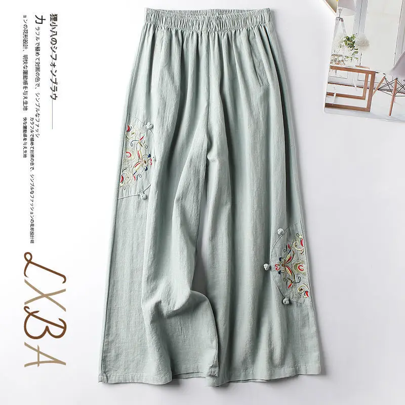 Spring Summer Ethnic Style Embroidery Wide Letg Cotton Pants Lady Loose Casual oversized All-match Fashion Ankle Length Trousers
Spring Summer Ethnic Style Embroidery Wide Letg Cotton Pants Lady Loose Casual oversized All-match Fashion Ankle Length Trousers