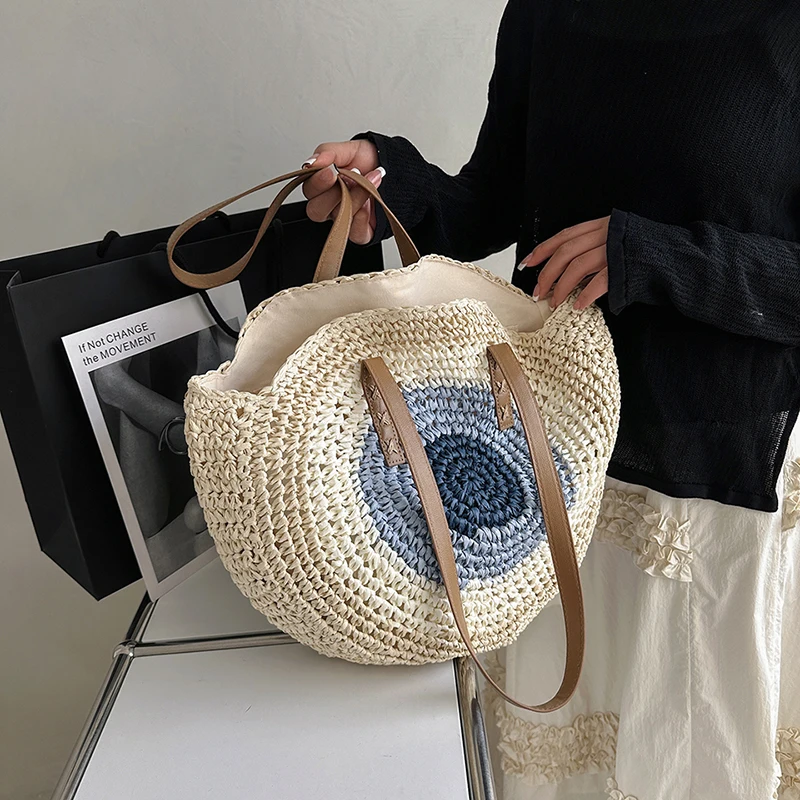 Colorful New Hot Women's Fashion Round Straw Woven Bag Summer Large Capaacity Casual Beach Shoulder Bags Ladies Simple Handbags
Colorful New Hot Women's Fashion Round Straw Woven Bag Summer Large Capaacity Casual Beach Shoulder Bags Ladies Simple Handbags