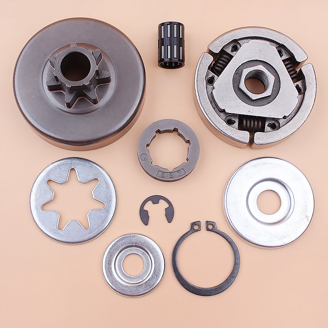 3/8" 7T Clutch Drum Rim Sprocket Kit For Stihl MS380 038 Chainsaw with Needle Bearing E-Clip Washer Repair Kit Replace Parts
3/8" 7T Clutch Drum Rim Sprocket Kit For Stihl MS380 038 Chainsaw with Needle Bearing E-Clip Washer Repair Kit Replace Parts