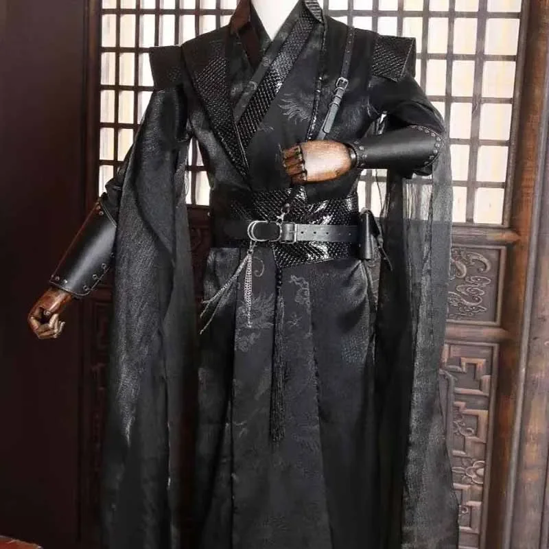 

Male Carnival Cosplay Costume Adult Chinese Traditional Vintage Hanfu Black Sets Gothic Party Outfit For Men Women Plus Size XL