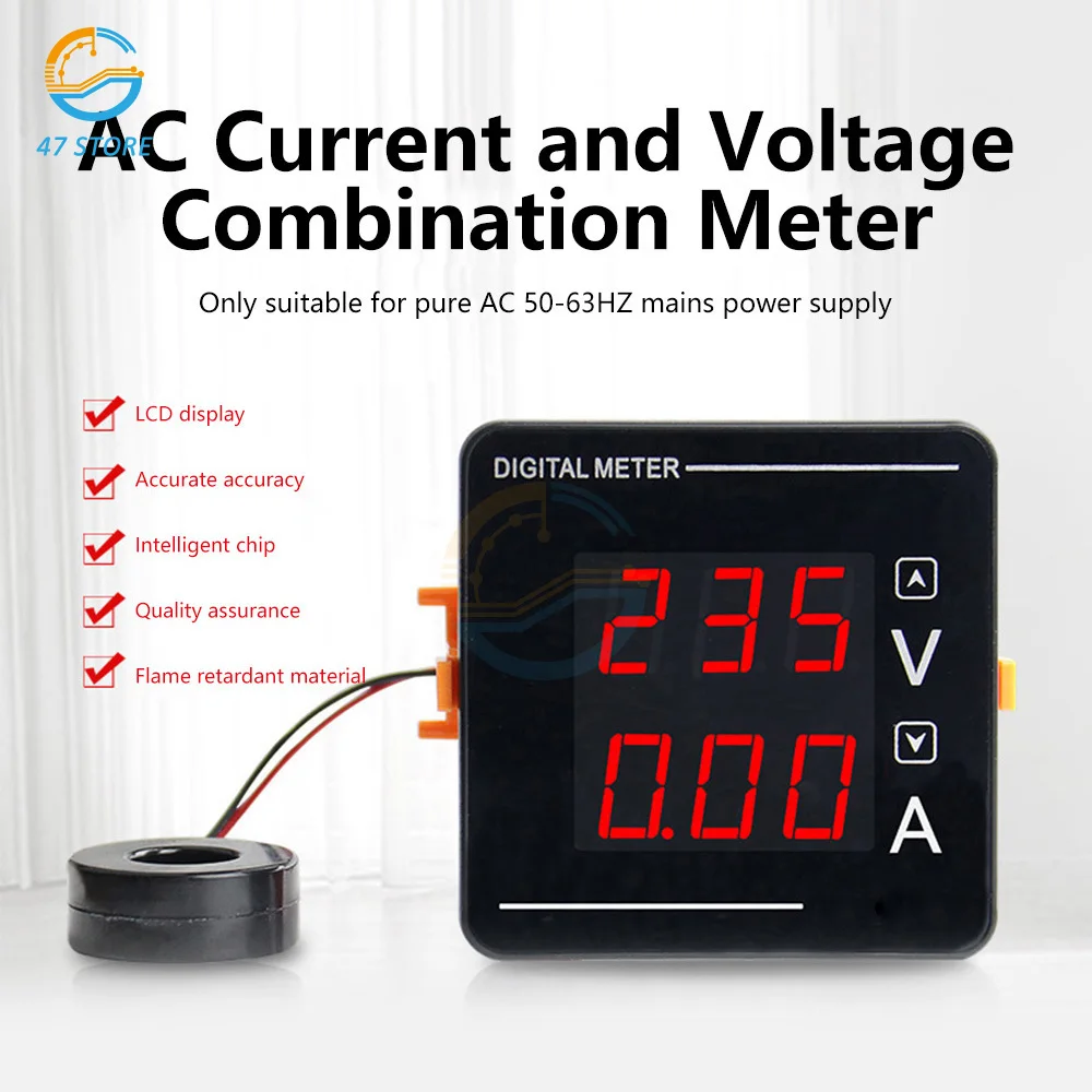 

Volt Amp Meter AC 500V Digital Voltmeter Ammeter Panel LED Multimeter Voltage Amperage Tester Gauge with Current Transformer