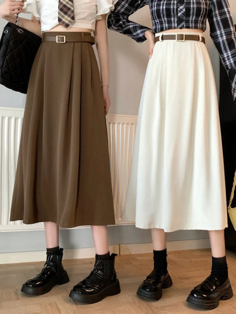 Zoki Elegant Belt A Line Midi Skirts Women Korean Fashion Preppy Style Pleated Skirt Female Casual All Match Solid Color Skirt
Zoki Elegant Belt A Line Midi Skirts Women Korean Fashion Preppy Style Pleated Skirt Female Casual All Match Solid Color Skirt