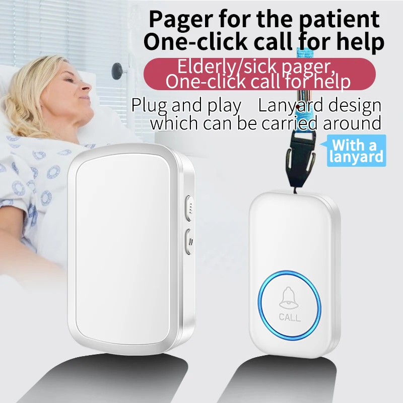 

Пейджер для ухода за пациентами CACAZI, беспроводная кнопка SOS для вызова медсестры, система оповещения о вызове для пациента, пожилых людей, беременных женщин, с ремнем