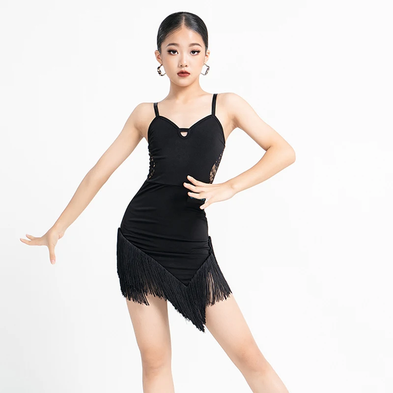 

Summer Girls Latin Dance Dress Latin Fringed Dress Tassels Dress Kids Chacha Tango Samba Rumba Competition Dance Dress DWY9280