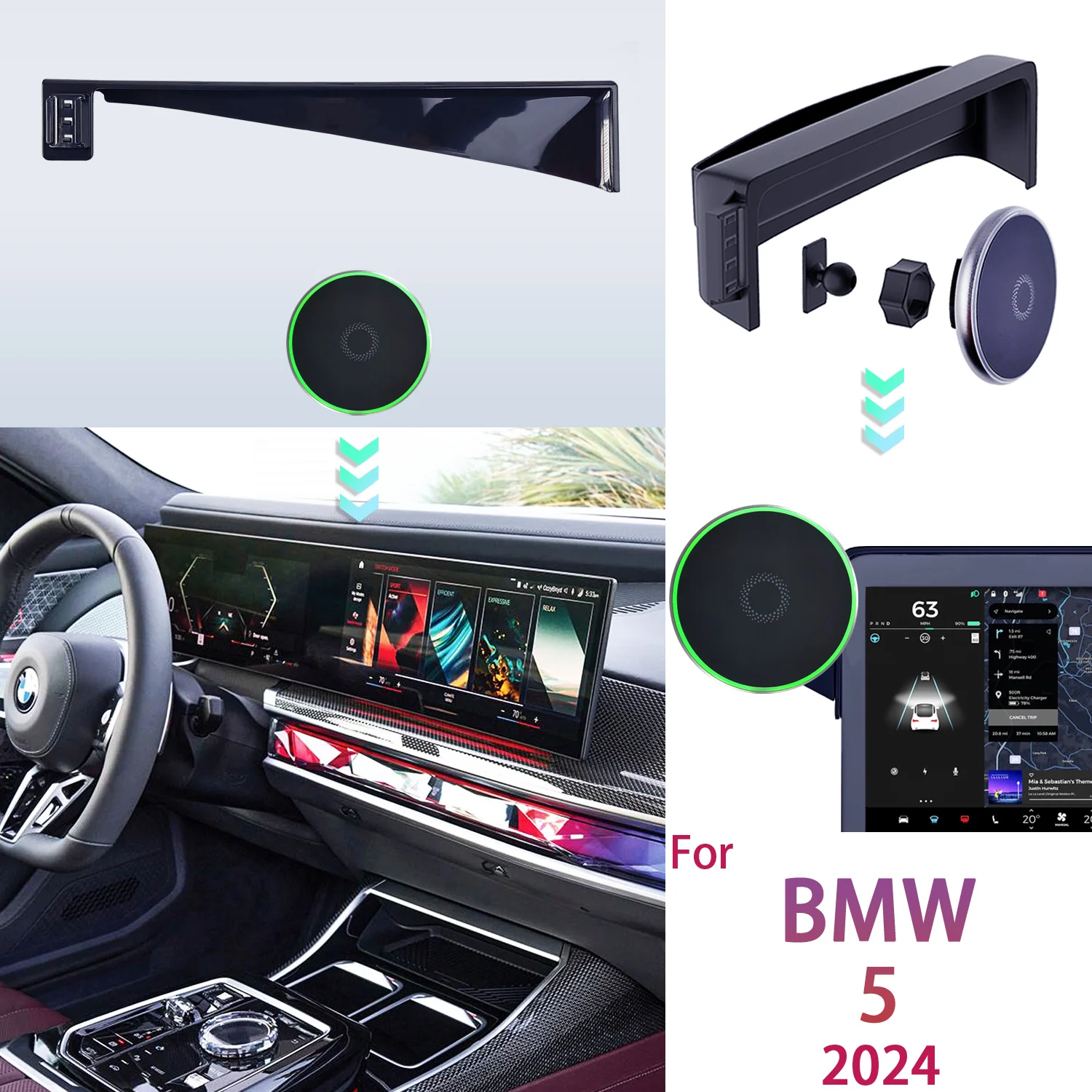 

For BMW 5 Series G60 2024 Car Phone Holder Screen Fixed Base Car Magnetic 15W Wireless Charging Stand MagSafe Phone Support