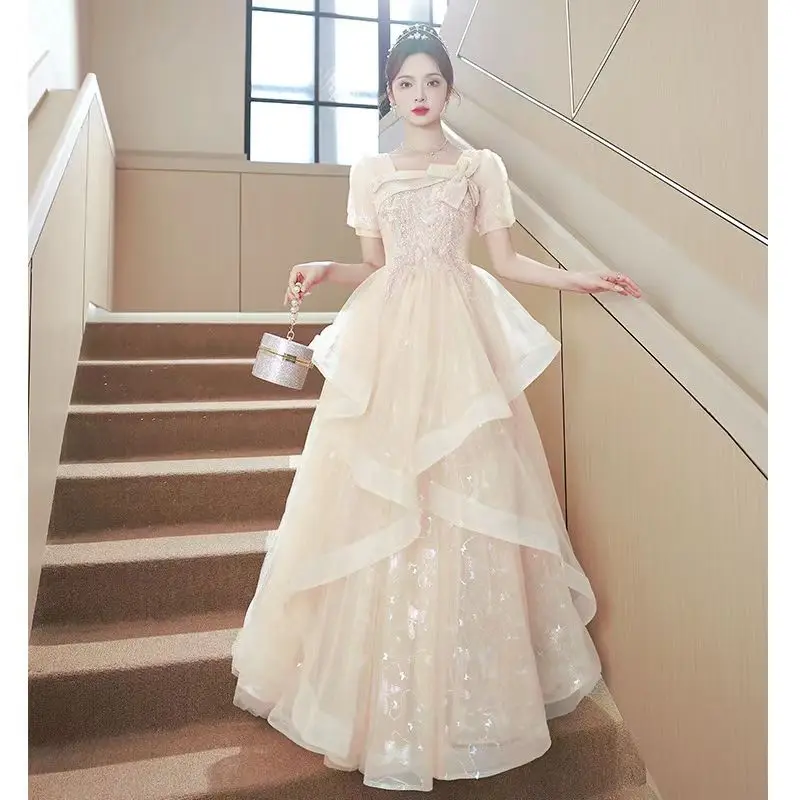 

Champagne Evening 2024 New Women's Banquet Temperament Adult Ceremony Light Luxury High-End Host Vocal Music Art Test Dress