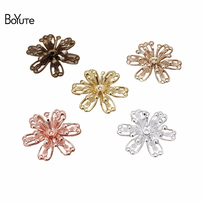 

BoYuTe (50 Pieces/Lot) 18MM Metal Brass Filigree Flower Materials Diy Jewelry Making Findings