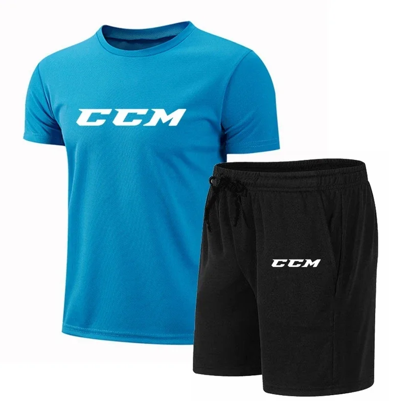 

Комплект спортивной одежды с принтом и короткими рукавами, быстросохнущая футболка с круглым вырезом + Модный мужской повседневный летний комплект из 2 предметов для фитнеса