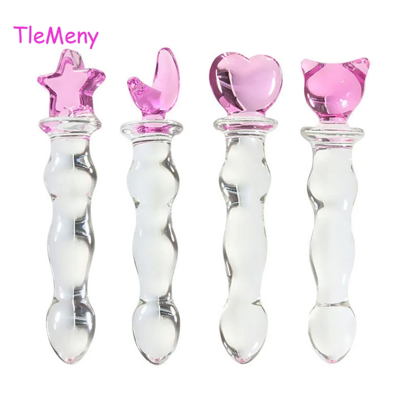 Cute Pink Smooth Crystal Glass Anal Plug Vaginal Anal Beads Dildos Plug