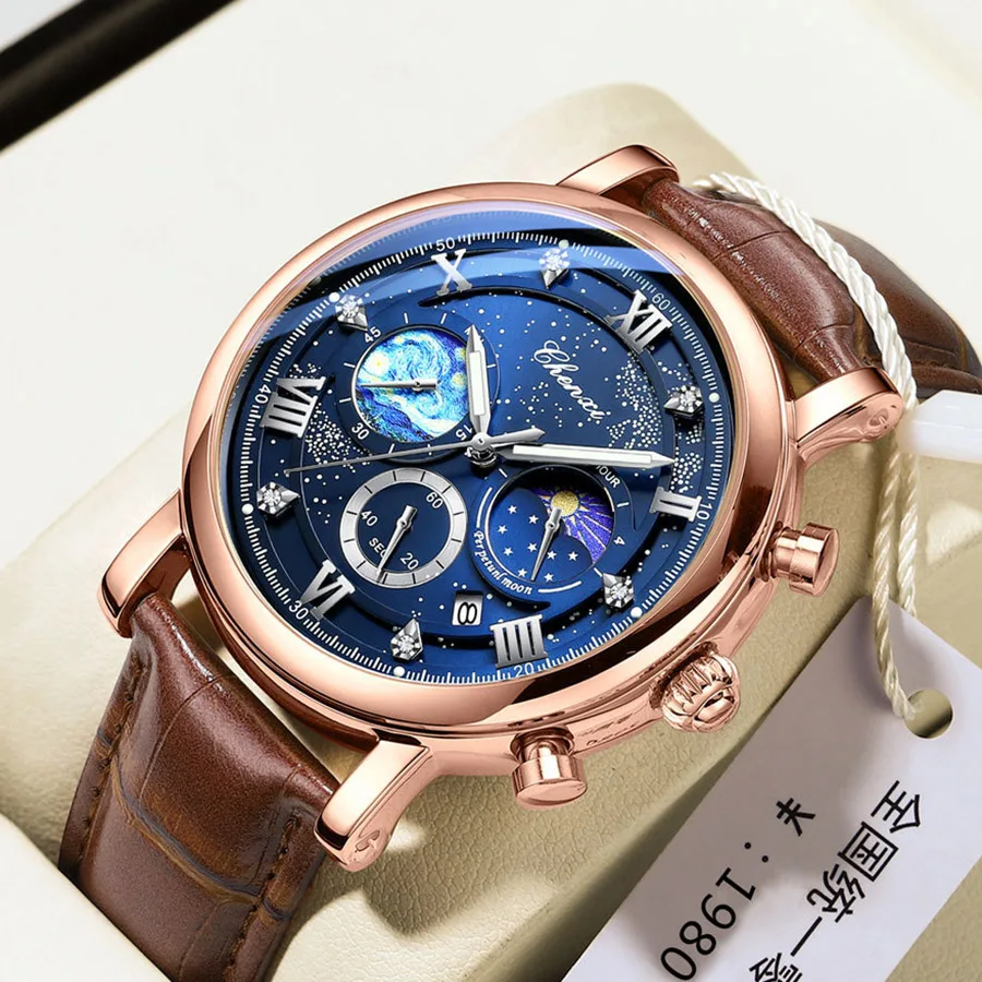 Fashion Creative Men's Star Sky Watch Leather Band Luminous Moon Phase Chronology Calendar Hand Clock Sport Quartz Wristwatch
Fashion Creative Men's Star Sky Watch Leather Band Luminous Moon Phase Chronology Calendar Hand Clock Sport Quartz Wristwatch