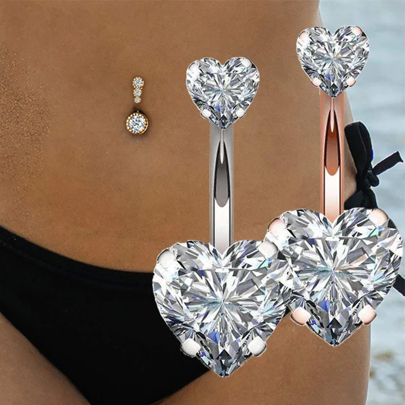 

1Pc Zircon Crystal Belly Button Rings Women Girl Body Piercing Drop Dangle Heart Sexy Navel Bar Steel Navel Ring Ombligo Jewelry