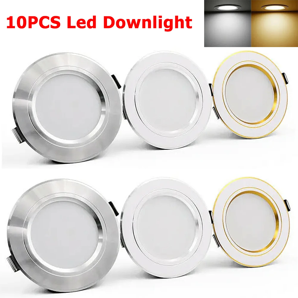 

10pcs 5W 9W 12W 15W 18W Led Downlight AC 220V Recessed Ceiling Light White/Silver/Golden Round Ceiling Panel Spotlight for Home