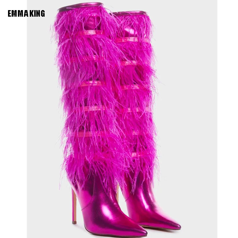 Sexy Rose Red Feather Fur Over The Knee Boots Tassel Bandage Thigh Boots High Heels Boots Woman Bird Fur Covered Runway Boots
Sexy Rose Red Feather Fur Over The Knee Boots Tassel Bandage Thigh Boots High Heels Boots Woman Bird Fur Covered Runway Boots