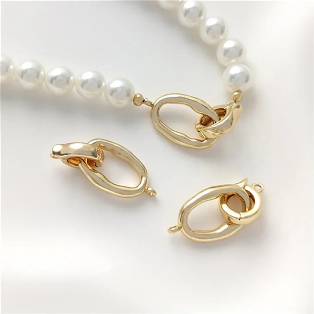 

14K Gold-filled Special-shaped Oval Double Circle Buckle Pearl Bracelet Necklace Connecting Pendant Buckle DIY Jewelry Accessori