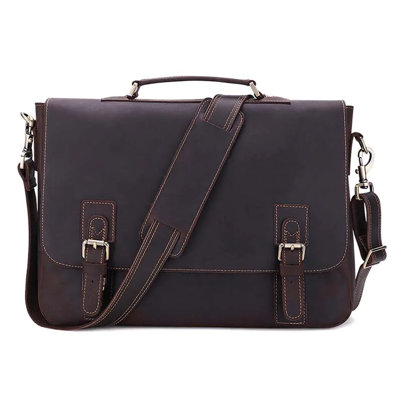 

AETOO Vintage Men Leather Briefcase Tote Business bag Crazy Horse Genuine Leather portfolio men briefcase male 17" laptop bag of