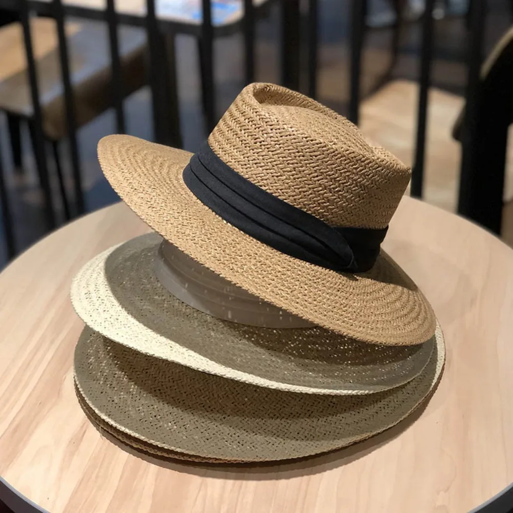 

For Women Breathable Wide Brim Fedora Hat Summer Straw Hat Panama Beach Sun Panama Hats