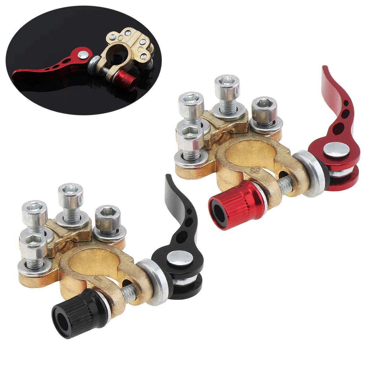 

2pcs 12V 1/2/3/4 AWG Gauge 4 Way Quick Release Battery Terminal Connectors Top Post Side with Spacer Shims for Car Motorcycle