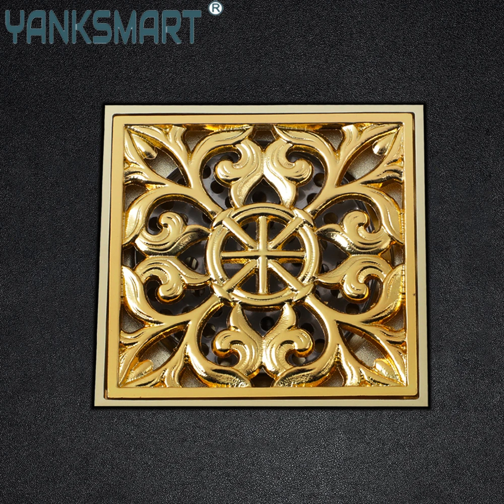 

YANKSMART Luxury Gold Polished Floor Drains Basin Bathtub Filter Sink Strainer Waste Square 100*100 mm Bathroom Accessories