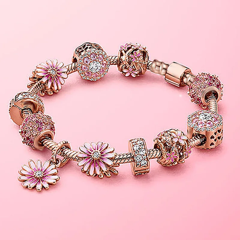 Rose Style Fit Original Pan Charms Bracelet For Women Cute Daisy Pendant Clear Pink Crystal Flower Beads DIY Jewelry Accessories
Rose Style Fit Original Pan Charms Bracelet For Women Cute Daisy Pendant Clear Pink Crystal Flower Beads DIY Jewelry Accessories