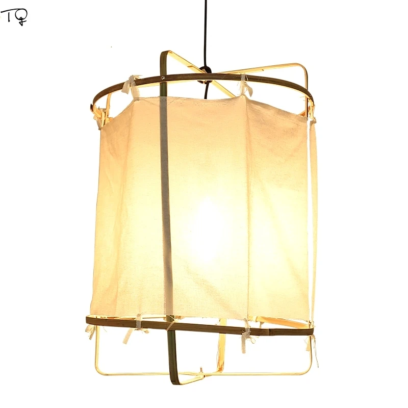 

Japanese Design Bamboo Cloth Lantern Pendant Light Classical Traditional Zen Art Suspension Luminaire Dining/Tea Room Restaurant