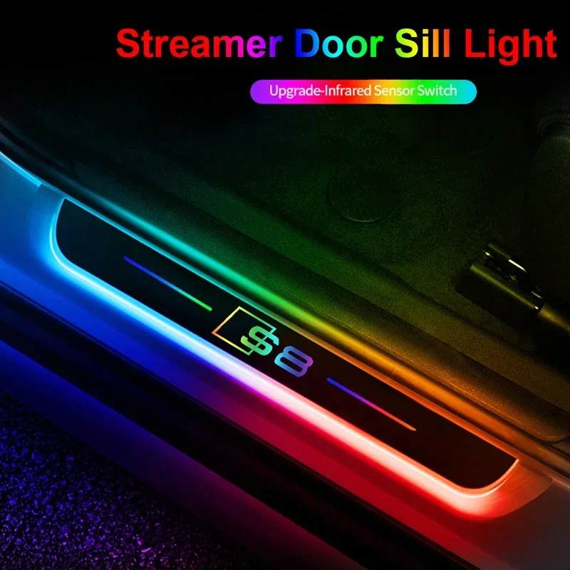 

Acrylic No-wiring USB Power Moving LED Welcome Pedal Car Scuff Plate Door Sill Pathway Light for Audi S8 Badge Interiors Styling