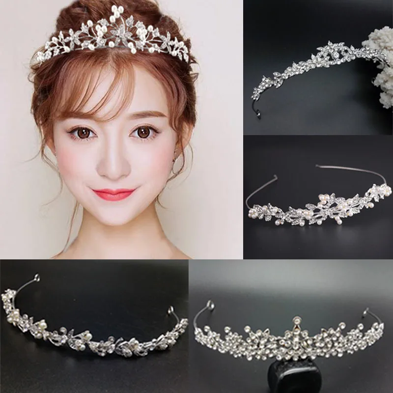 

Crystal Rhinestone Headband Pearls Hairband For Women Bridal Wedding Tiara Hair Accessories Crown Headband Headwear Hair Jewelry