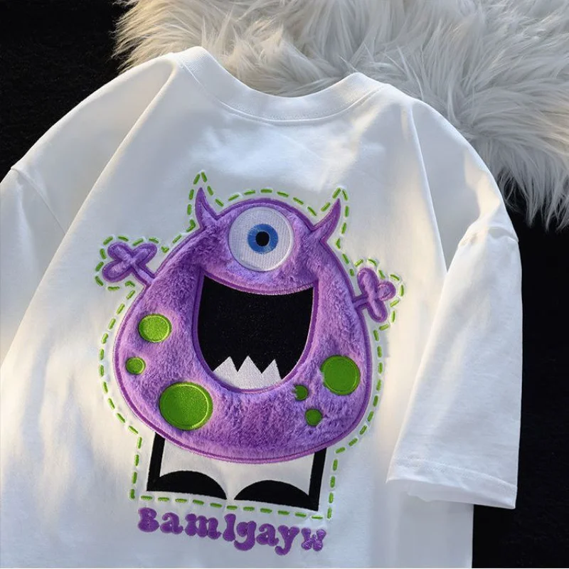 Purple Monster Plush Embroidery Cartoon T Shirts Women Girls Pure Cotton Summer Kawaii Tee Loose Casual Short Sleeve Harajuku
Purple Monster Plush Embroidery Cartoon T Shirts Women Girls Pure Cotton Summer Kawaii Tee Loose Casual Short Sleeve Harajuku