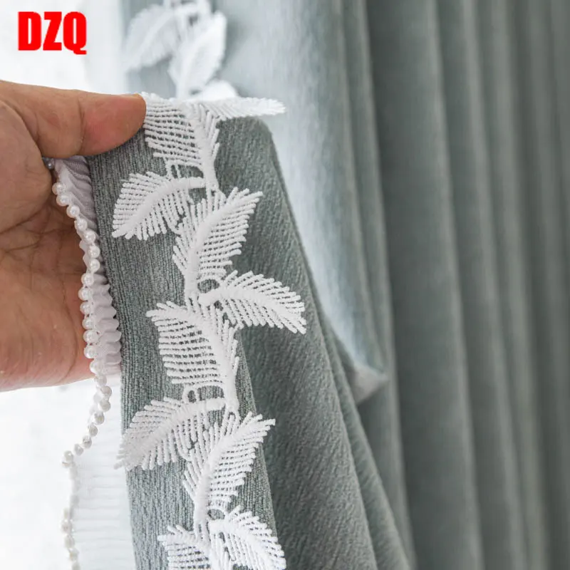 

Curtains for living room luxury blackout bedroom Simple Solid Color Opaque Heat Insulation Sun Protection Partition Windows Lace