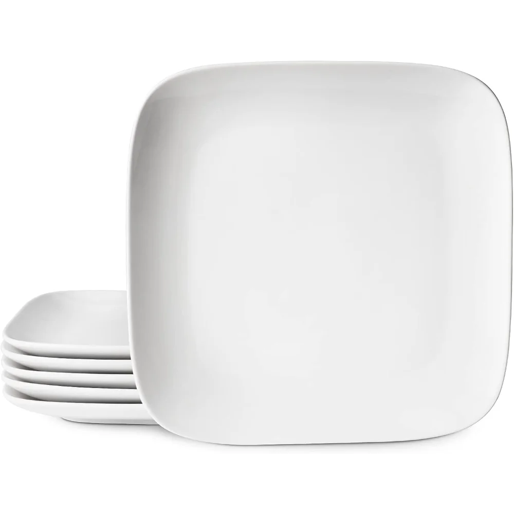 

10.6" Square Dinner Plates Set of 6 - Ceramic White Plates for Salad, Pasta, Steak, Porcelain Serving Plates