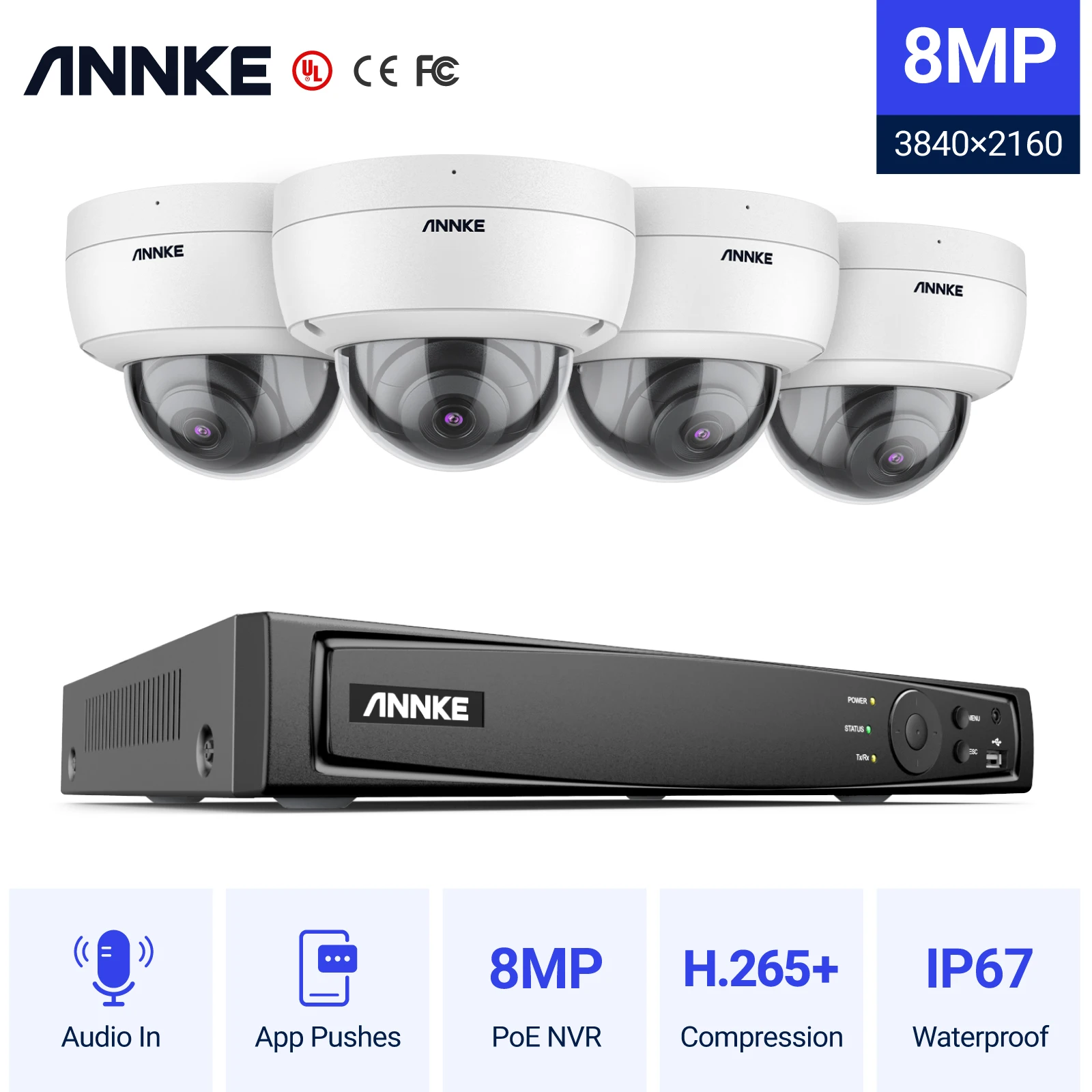 ANNKE 4K UHD 8CH Home Surveillance Cameras Outdoor Security Protection PoE 4 × Camera with 4K NVR H.265+ Video Recorder CCTV Kit
ANNKE 4K UHD 8CH Home Surveillance Cameras Outdoor Security Protection PoE 4 × Camera with 4K NVR H.265+ Video Recorder CCTV Kit