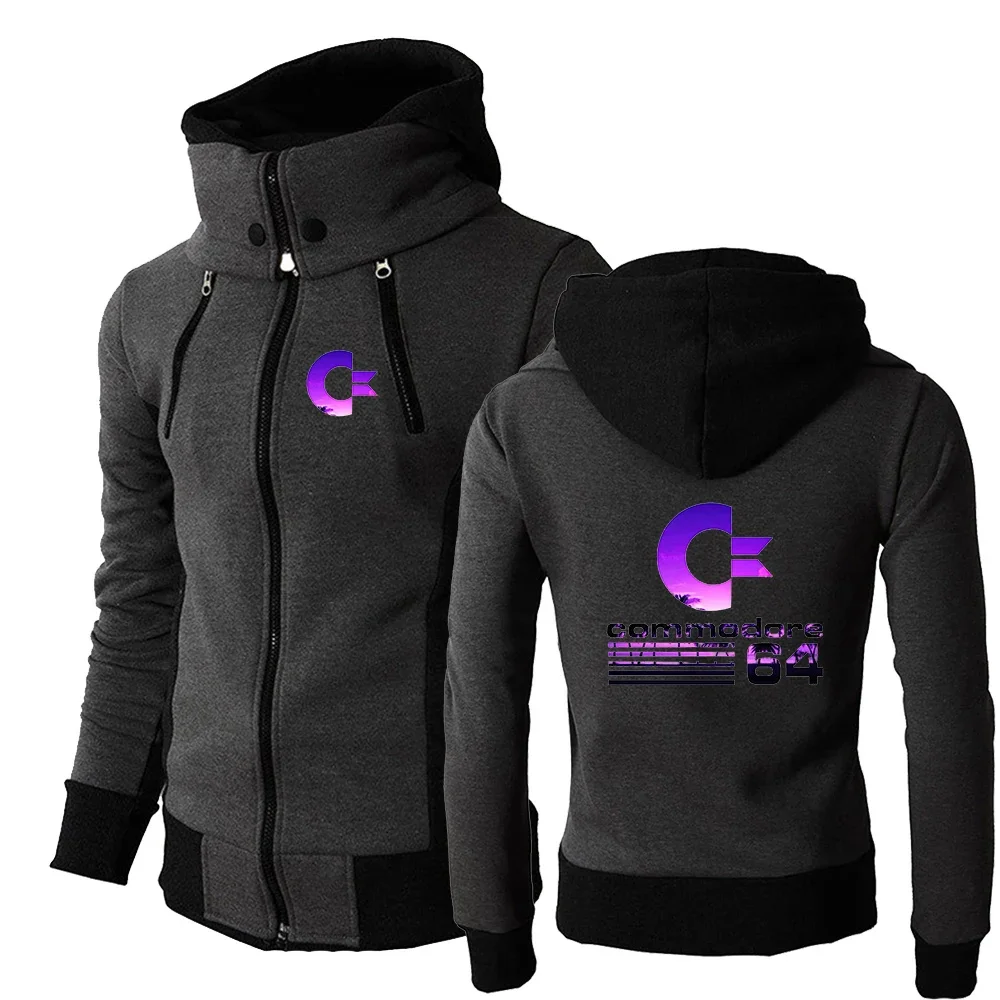 

2024 New Commodore 64 Men Harajuku Chest Zipper Hoodie High-quality Three-color Style Leisure Causal Comfortable Sweater