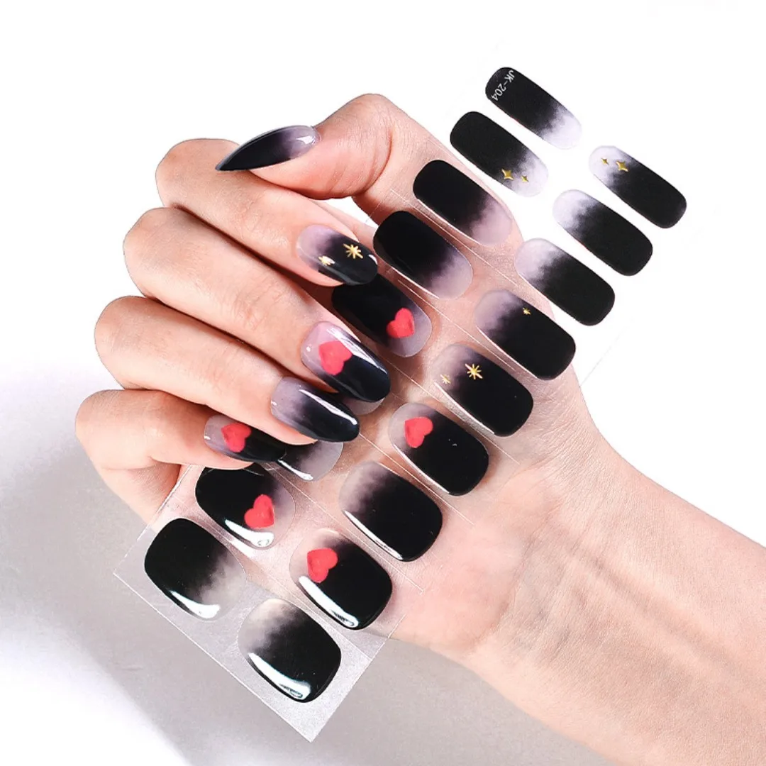 18/24Tips/Sheet Semi Cured Gel Nail Stickes Adhesive Sliders Cool Blacke Heart Nail Art Wraps UV Lamp Needed
18/24Tips/Sheet Semi Cured Gel Nail Stickes Adhesive Sliders Cool Blacke Heart Nail Art Wraps UV Lamp Needed