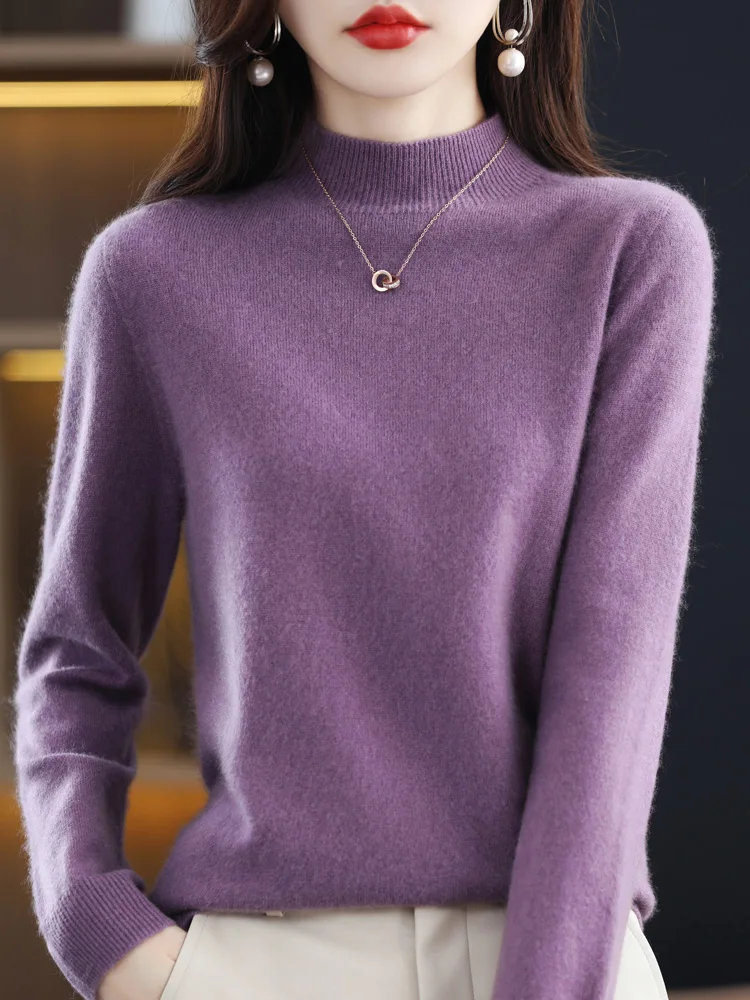 Women's Mock-neck Pullover 100% Merino Wool Sweater Autumn Winter Long Sleeve Basic Cashmere Knitwear Jumper Female Clothing
Women's Mock-neck Pullover 100% Merino Wool Sweater Autumn Winter Long Sleeve Basic Cashmere Knitwear Jumper Female Clothing