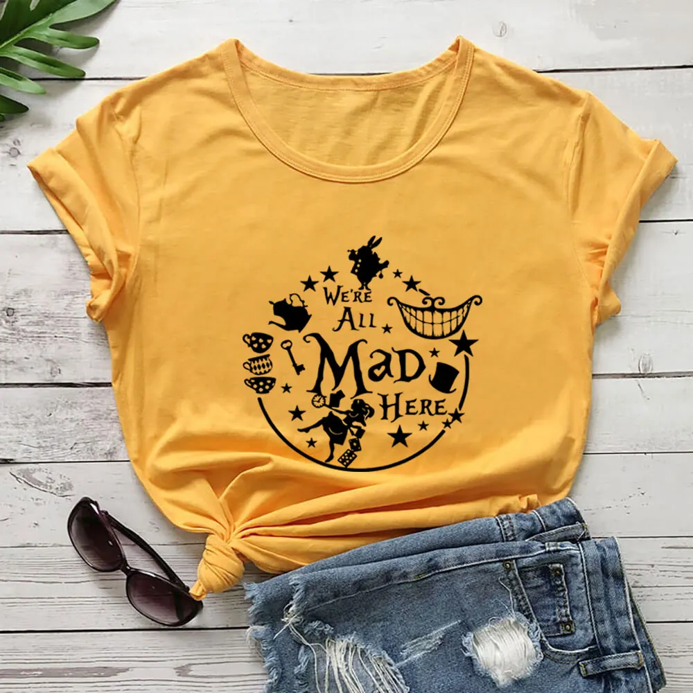 

We're All Mad New Arrival Funny Halloween Shirt 100%Cotton Women's Tshirt Unisex Summer Funny Casual Short Sleeve Top Tee