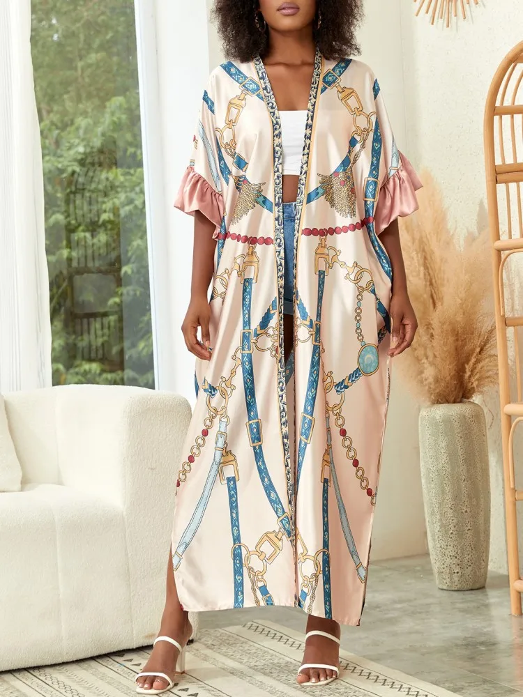 

Cardigan African Dress Women Africa Clothes Beach Cover Up Long Dress Kimono Printed Robe Vacation Sun Protection Shirt Bathrobe