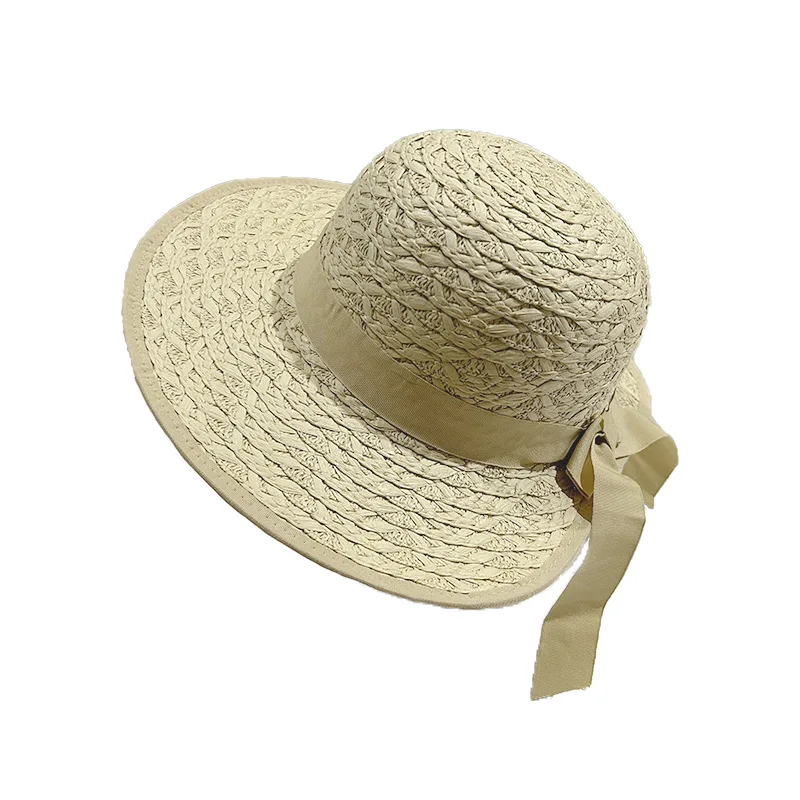 

Straw Hat Female Summer Sunscreen Large Brim Hat Sun Hat Beach Seaside Vacation Sun Hat Bow Ribbon Hat